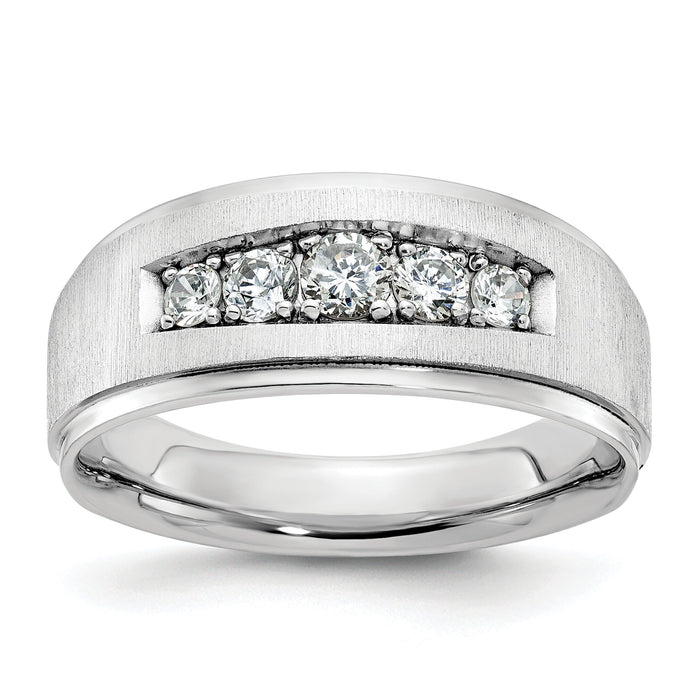 14k White Gold Polished and Brushed Five Stone Men's Ring Mounting-B58075