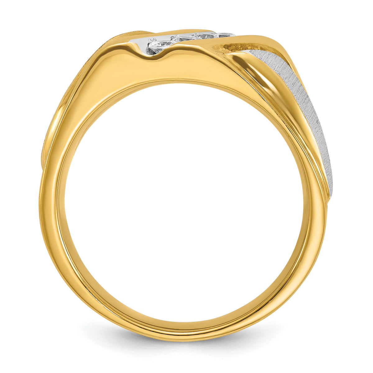 14ktt IBGoodman Men's Polished Satin & Grooved 4-Stone Diamond Ring-B58194