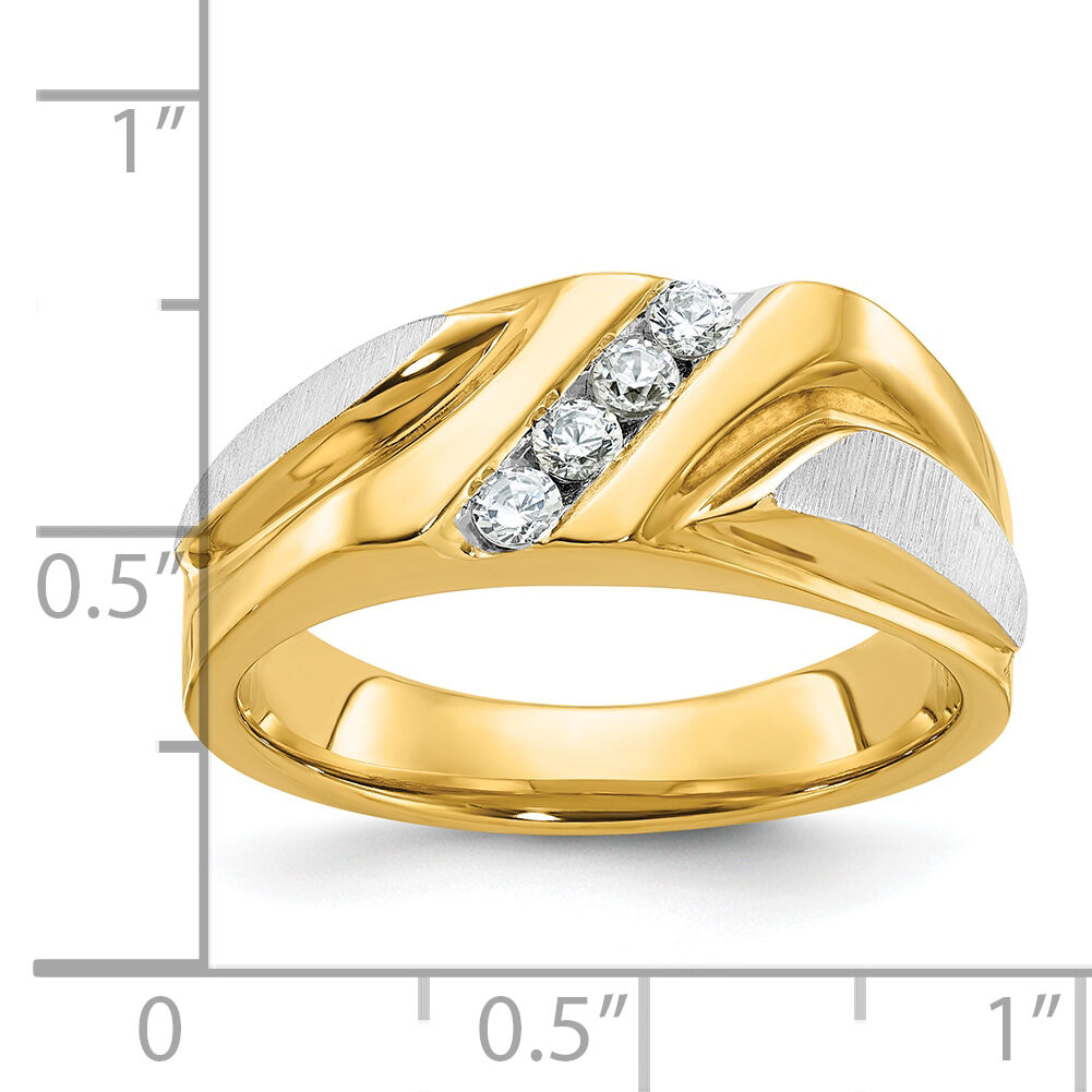 14ktt IBGoodman Men's Polished Satin & Grooved 4-Stone Diamond Ring-B58194