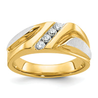 14ktt IBGoodman Men's Polished Satin & Grooved 4-Stone Diamond Ring-B58194