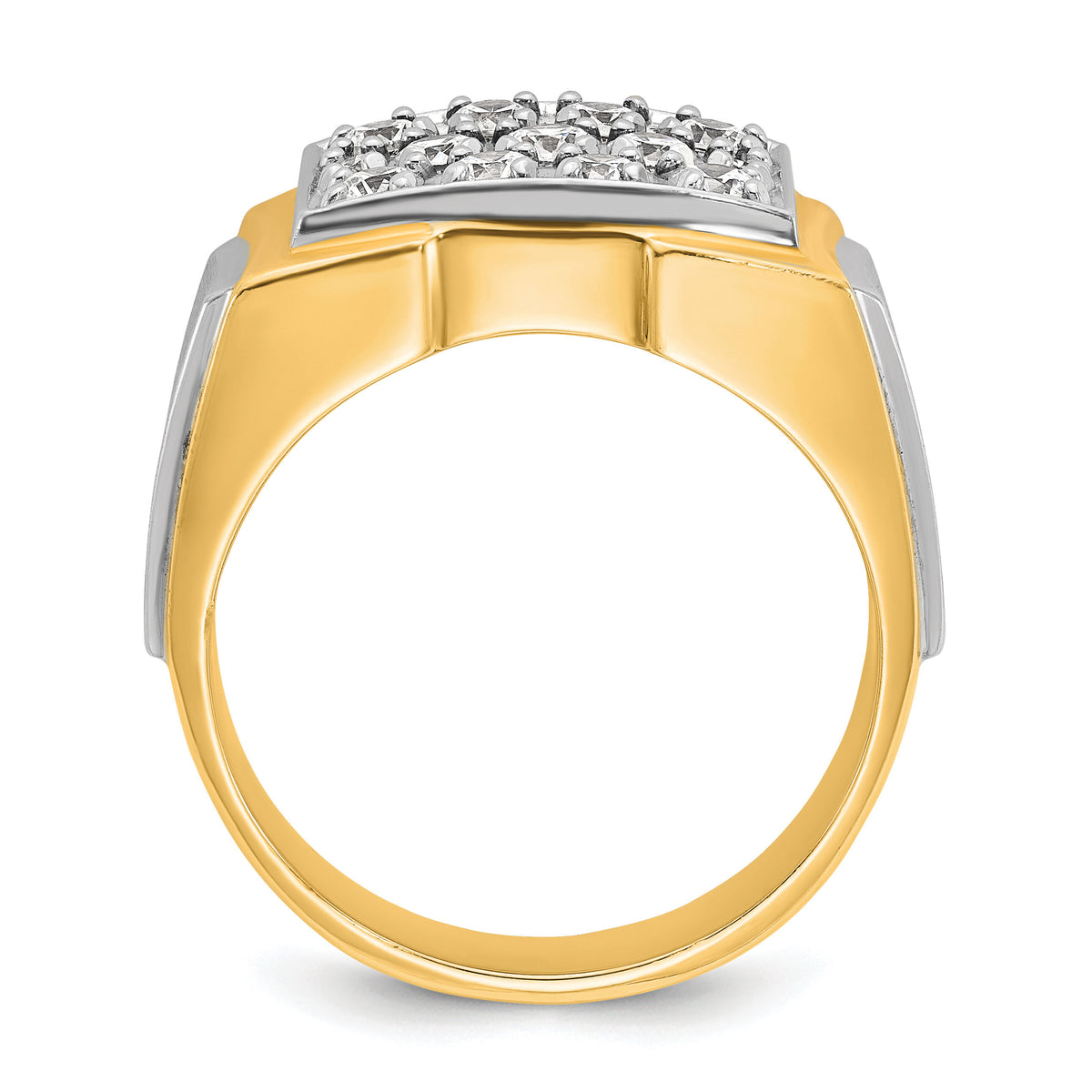14k Two-tone IBGoodman Men's Polished and Satin Diamond Cluster Ring-B58219