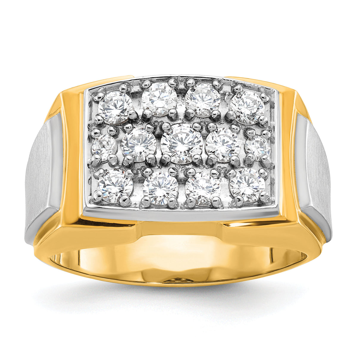 14k Two-tone IBGoodman Men's Polished and Satin Diamond Cluster Ring-B58219