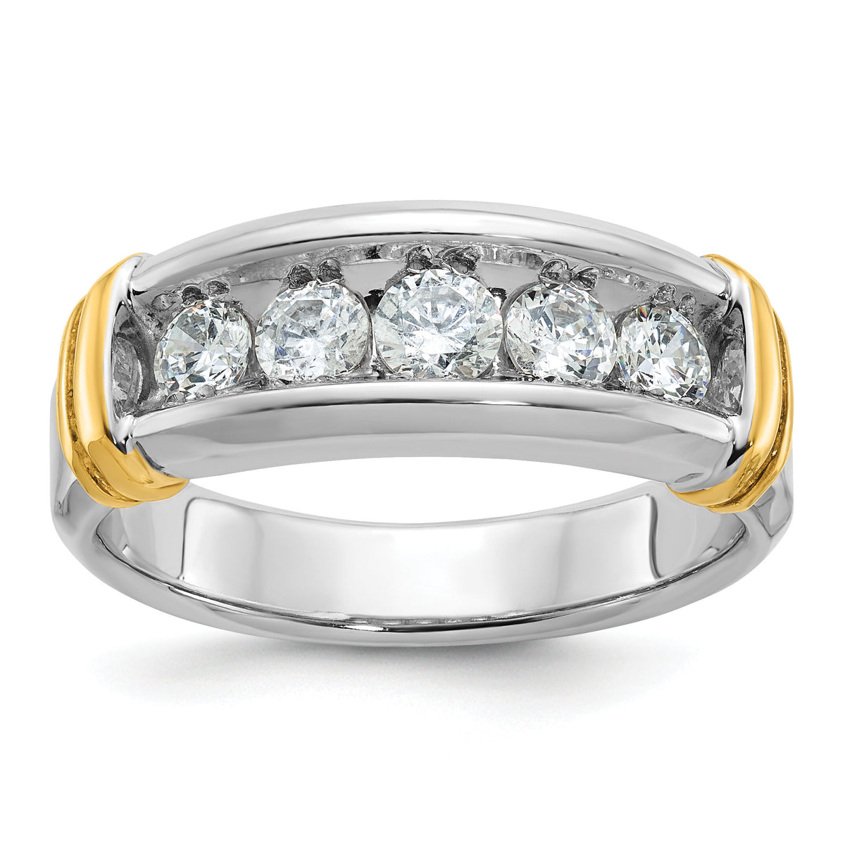 14ktt IBGoodman Men's Polished & Grooved 5-Stone Diamond Ring-B58266