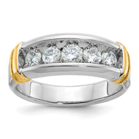 14ktt IBGoodman Men's Polished & Grooved 5-Stone Diamond Ring-B58266