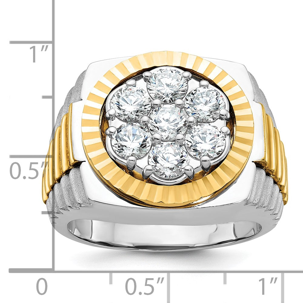 IBGoodman 14k Two-tone Men's Polished Satin and Diamond-cut Round 2 Carat AA Quality Diamond Cluster Ring-B58290-4WYAA