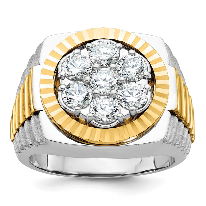 IBGoodman 14k Two-tone Men's Polished Satin and Diamond-cut Round 2 Carat AA Quality Diamond Cluster Ring-B58290-4WYAA