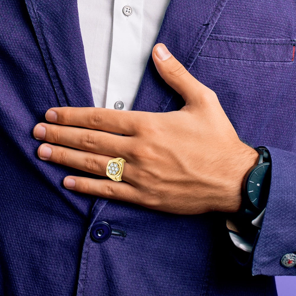 IBGoodman 14k Men's Polished Satin and Diamond-cut Round 2 Carat AA Quality Diamond Cluster Ring-B58290-4YAA