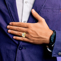 IBGoodman 14k Men's Polished Satin and Diamond-cut Round 2 Carat AA Quality Diamond Cluster Ring-B58290-4YAA