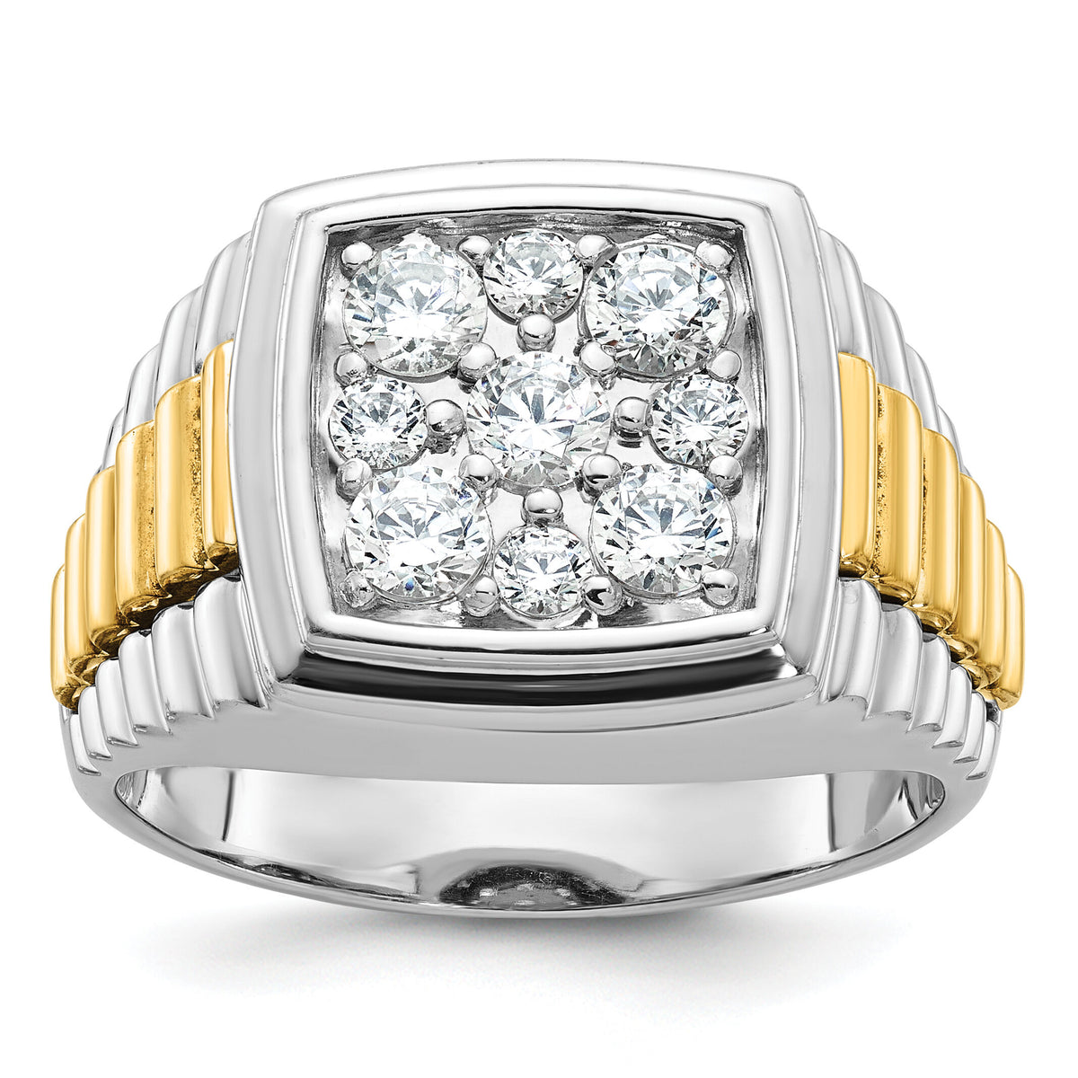 10ktt IBGoodman Men's Polished & Textured Diamond Cluster Ring-B58299