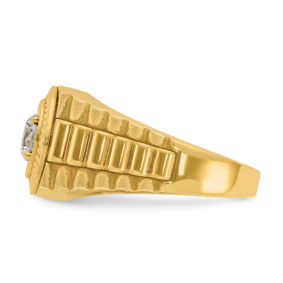 10k IBGoodman Men's Polished Satin and Textured Diamond Ring-B58332