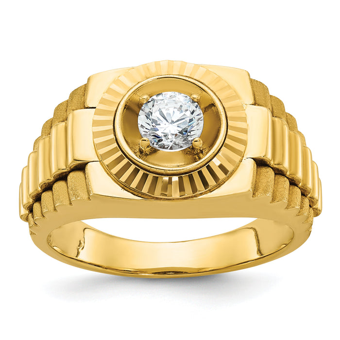 10k IBGoodman Men's Polished Satin and Textured Diamond Ring-B58332