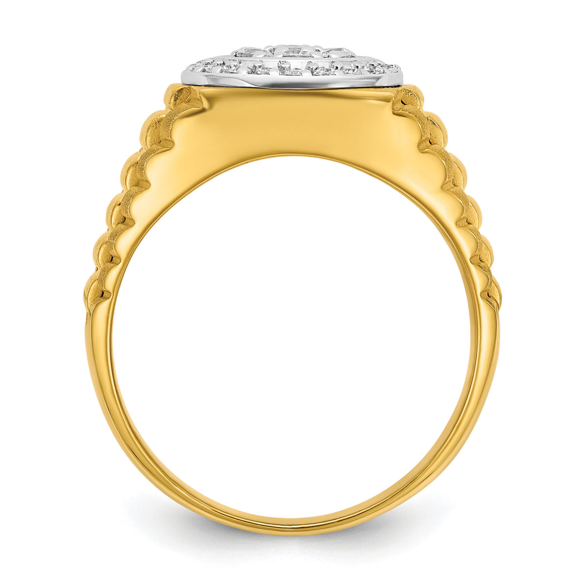 14k Two-Tone 1/2 ct Lab Grown Dia VS/SI+ G+ Comp Ribbed Men's Cluster Ring-B58335