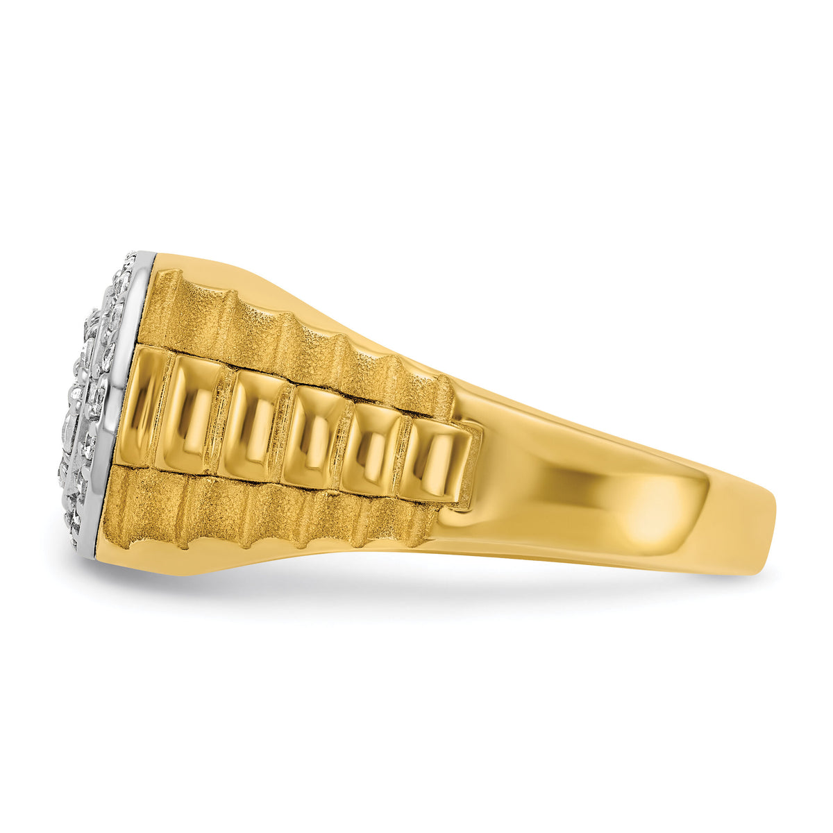 14k Two-Tone 1/2 ct Lab Grown Dia VS/SI+ G+ Comp Ribbed Men's Cluster Ring-B58335