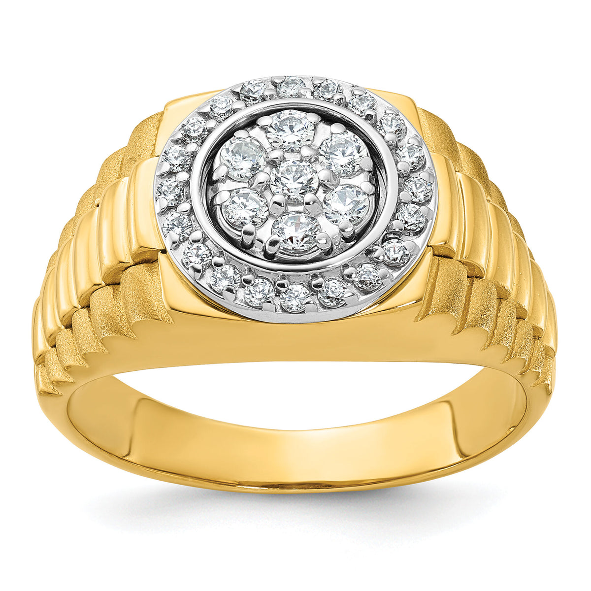 14k Two-Tone 1/2 ct Lab Grown Dia VS/SI+ G+ Comp Ribbed Men's Cluster Ring-B58335