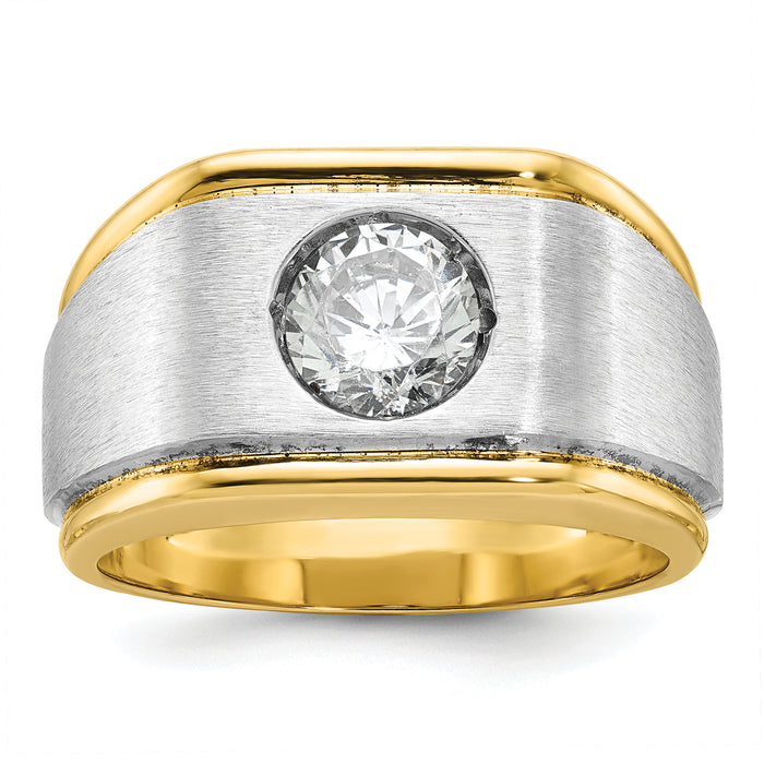 14k Two-tone IBGoodman Men's Polished and Satin Diamond Complete Ring-B58370-4YWAA