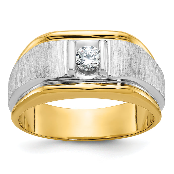 14k Two-tone IBGoodman Men's Polished and Satin Diamond Complete Ring-B58379-4YWAA