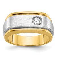 10k Two-tone IBGoodman Men's Polished and Satin Diamond Complete Ring-B58380