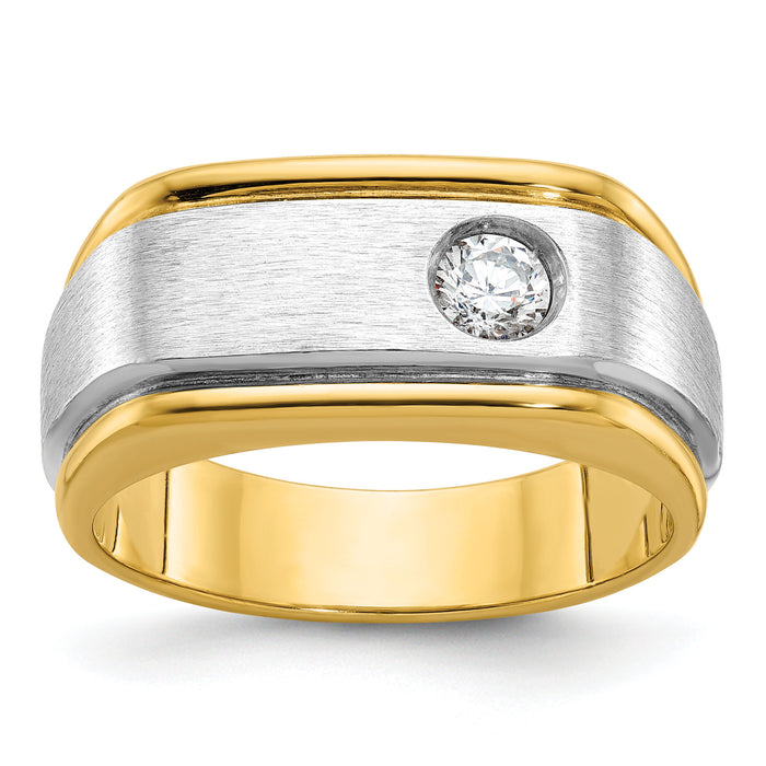 10k Two-tone IBGoodman Men's Polished and Satin Diamond Complete Ring-B58380
