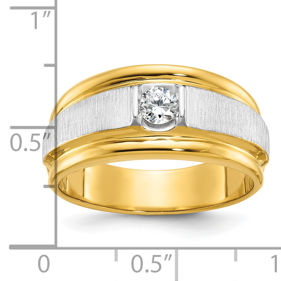 14k Two-tone IBGoodman Men's Polished and Satin Diamond Complete Ring-B58385