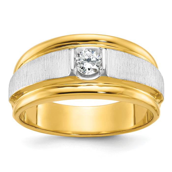 14k Two-tone IBGoodman Men's Polished and Satin Diamond Complete Ring-B58385
