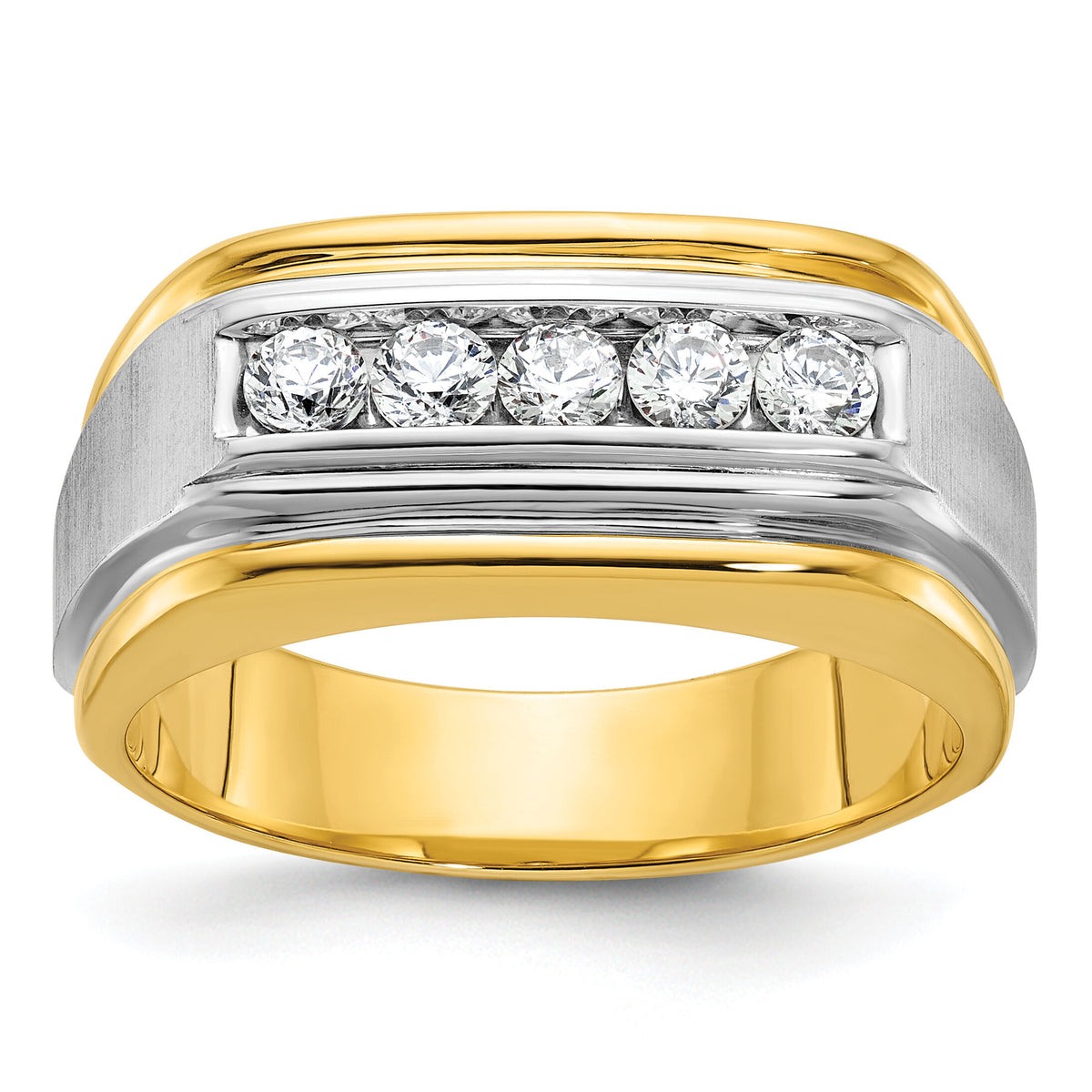 10k Two-tone IBGoodman Men's Polished & Satin 5-Stone Diamond Ring-B58389