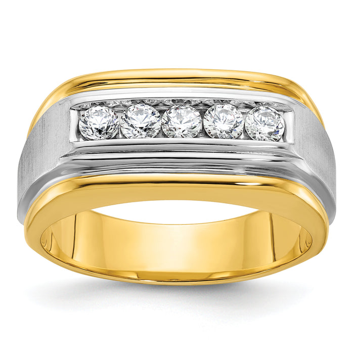 10k Two-tone IBGoodman Men's Polished & Satin 5-Stone Diamond Ring-B58389
