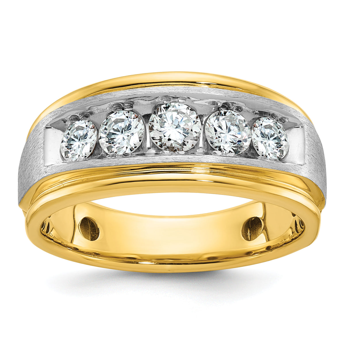 14k Two-tone IBGoodman Men's Polished & Satin 5-Stone Diamond Ring-B58399