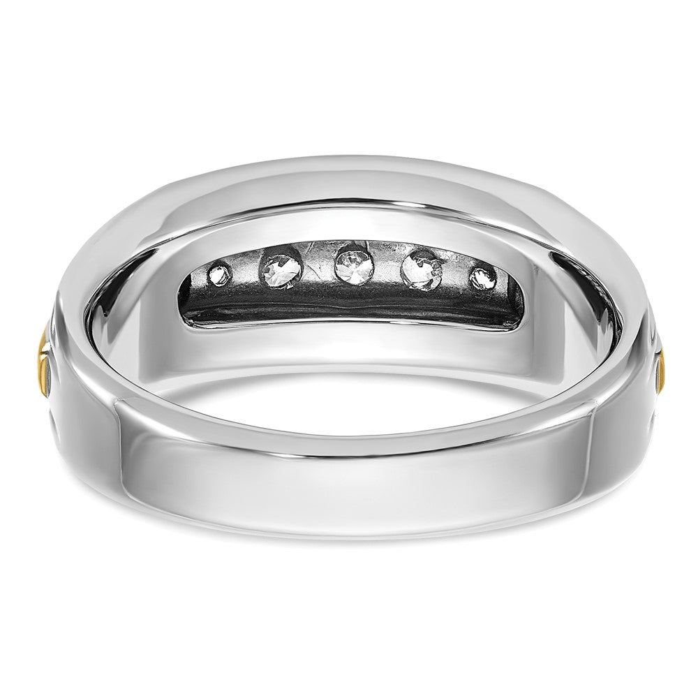 IBGoodman 14k Two-tone Men's Polished Satin and Grooved 5-Stone 1/2 Carat AA Quality Diamond Ring-B58450-4WYAA