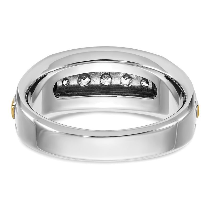 IBGoodman 14k Two-tone Men's Polished Satin and Grooved 5-Stone 1/2 Carat AA Quality Diamond Ring-B58450-4WYAA