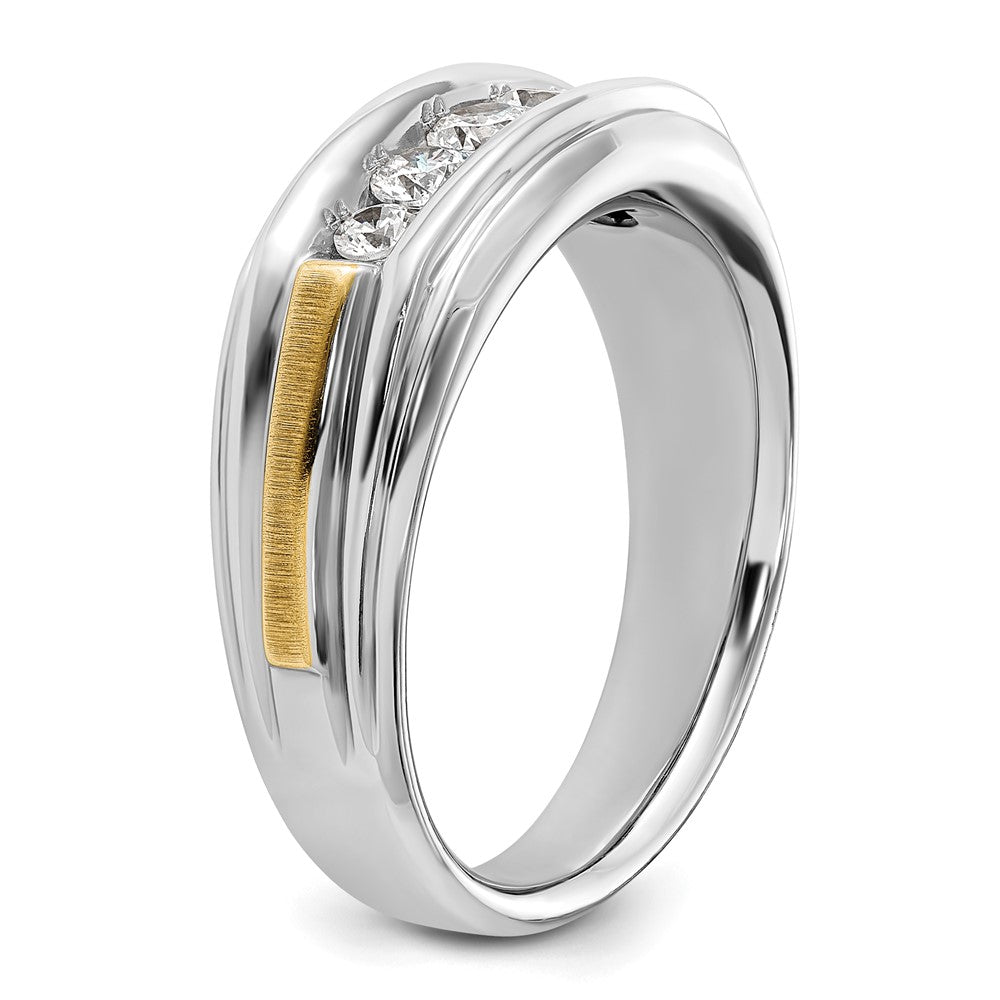 IBGoodman 14k Two-tone Men's Polished Satin and Grooved 5-Stone 1/2 Carat AA Quality Diamond Ring-B58450-4WYAA