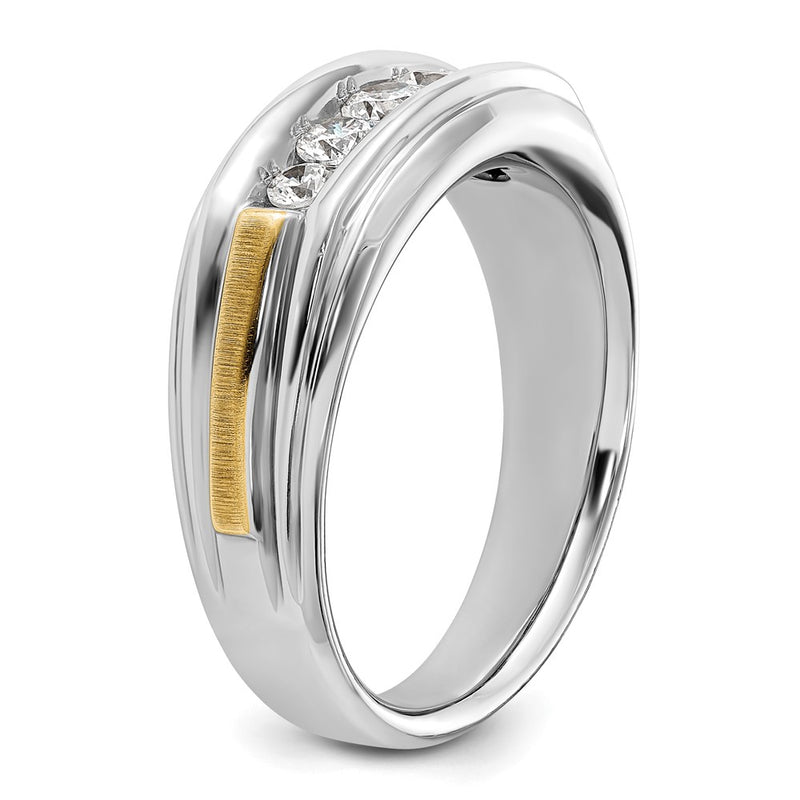 IBGoodman 14k Two-tone Men's Polished Satin and Grooved 5-Stone 1/2 Carat AA Quality Diamond Ring-B58450-4WYAA