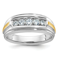 14k Two-tone Polished/Satin/Grooved 5 Stone Men's Ring Mounting-B58450
