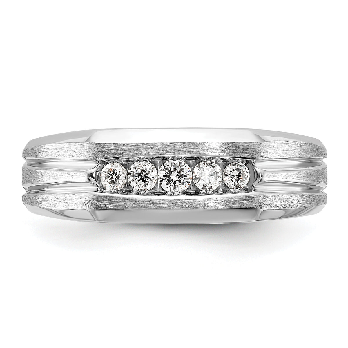 14k White Gold Polished/Satin/Grooved 5 Stone Men's Ring Mounting-B58455