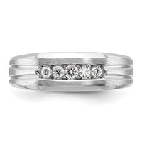 14k White Gold Polished/Satin/Grooved 5 Stone Men's Ring Mounting-B58455