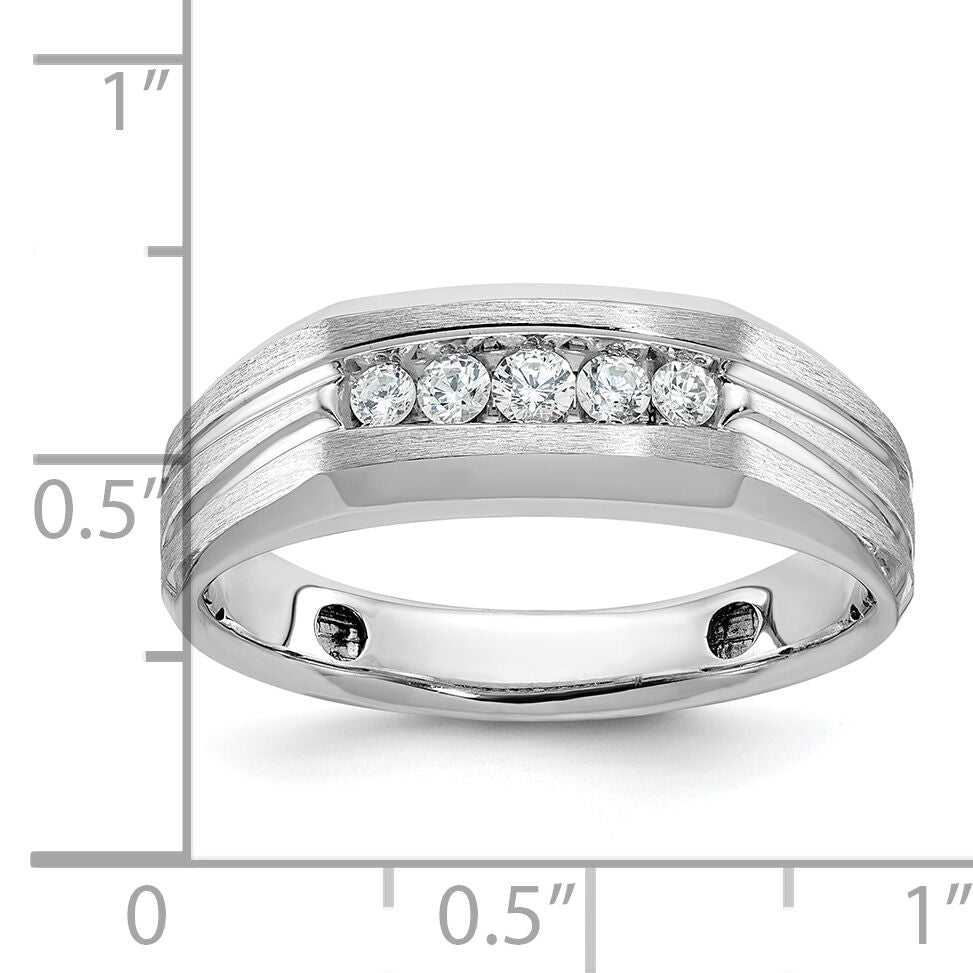 14k White Gold Polished/Satin/Grooved 5 Stone Men's Ring Mounting-B58455