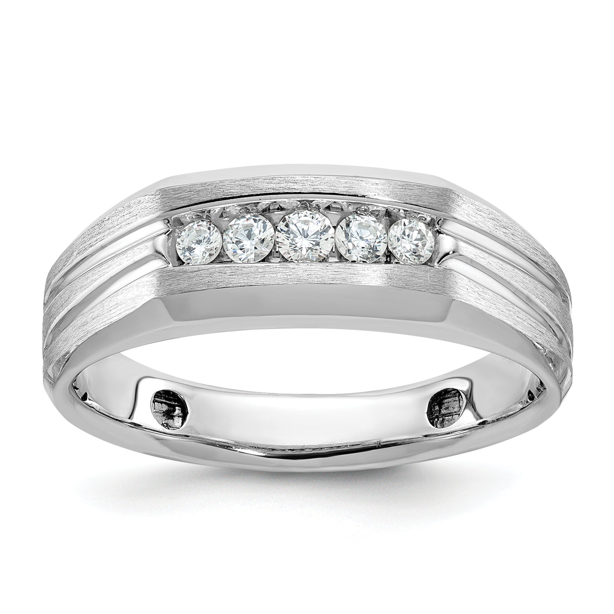 14kw IBGoodman Men's Polish/Satin/Grooved 5-Stone Diamond Ring-B58455-4WAA