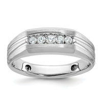 14k White Gold Polished/Satin/Grooved 5 Stone Men's Ring Mounting-B58455