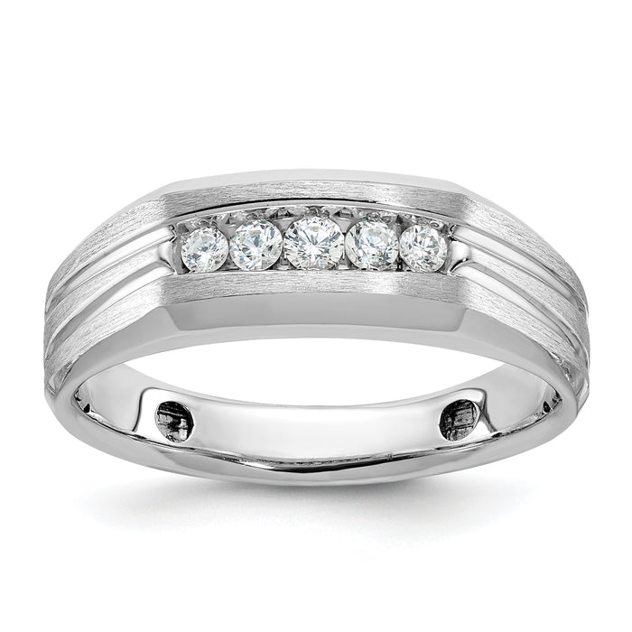14kw IBGoodman Men's Polish/Satin/Grooved 5-Stone Diamond Ring-B58455-4WAA