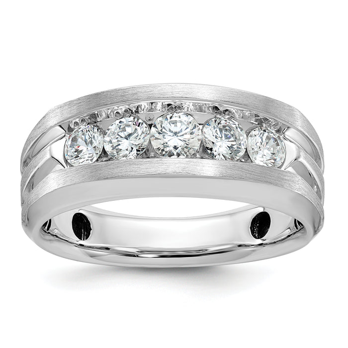 14k White Gold IBGoodman Men's Polished & Satin 5-Stone Diamond Ring-B58457-4WAA