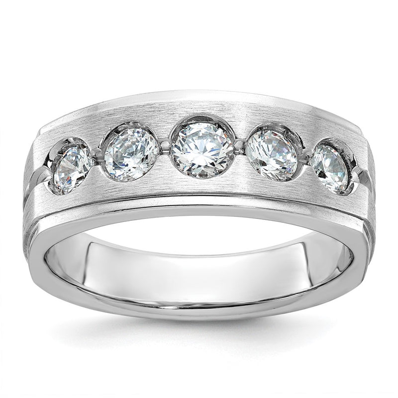 14k White Gold IBGoodman Men's Polished and Satin 1 carat Diamond Complete Ring-B58843-4WAA