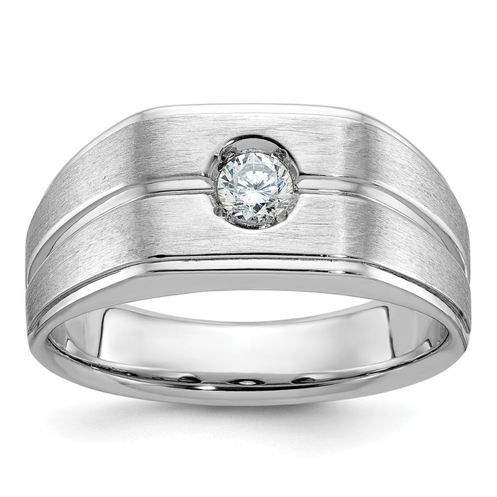 14k White Gold IBGoodman Men's Polished and Satin 1/5 carat Diamond Complete Ring-B58844-4WAA