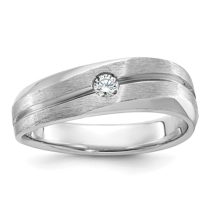 14k White Gold IBGoodman Men's Polished and Satin 1/10 carat Diamond Complete Ring-B58851-4WAA