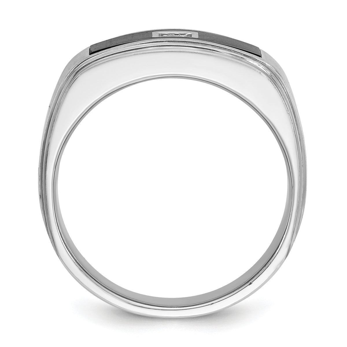14kw IBGoodman Men's Polish/Satin/Grooved w/ Black Enamel Dia Ring-B58905