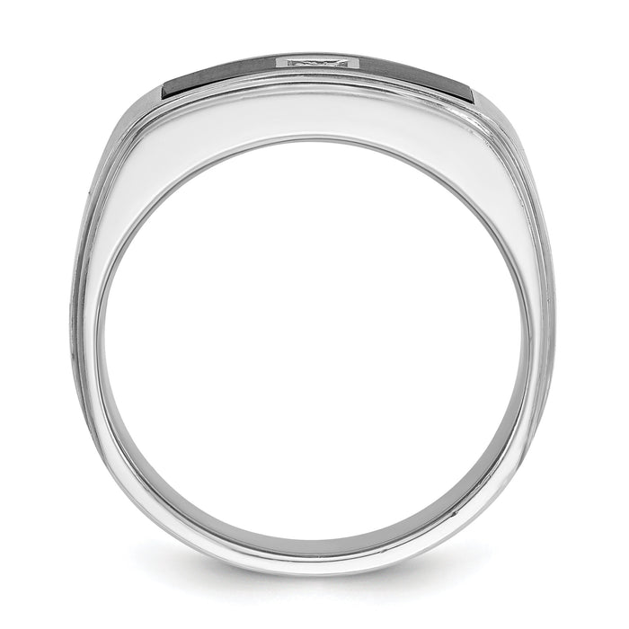 14kw IBGoodman Men's Polish/Satin/Grooved w/ Black Enamel Dia Ring-B58905