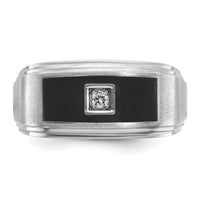 IBGoodman 14k White Gold with Black Enamel Men's Polished Satin and Grooved 1/20 Carat AA Quality Diamond Ring-B58905-4WAA