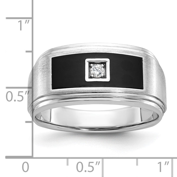 IBGoodman 14k White Gold with Black Enamel Men's Polished Satin and Grooved 1/20 Carat AA Quality Diamond Ring-B58905-4WAA