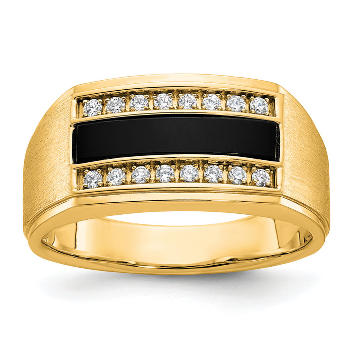 10k IBGoodman Men's Polished and Satin Onyx and Diamond Ring-B58917-0YOX/A