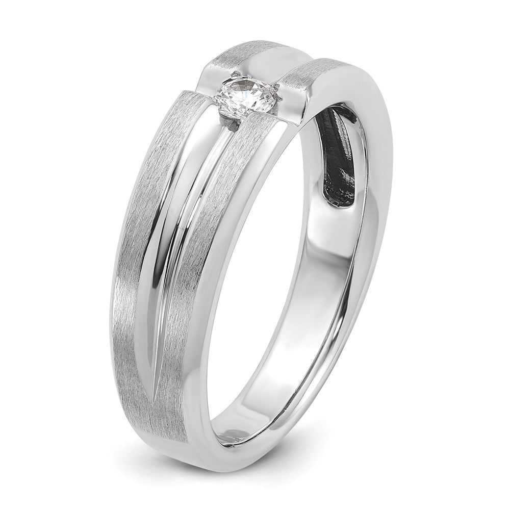 14k White Gold IBGoodman Men's Polished and Satin 1/6 carat Diamond Complete Ring-B58938-4WAA