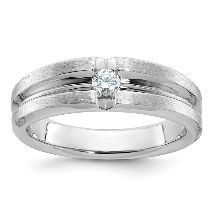 14k White Gold IBGoodman Men's Polished and Satin 1/6 carat Diamond Complete Ring-B58938-4WAA