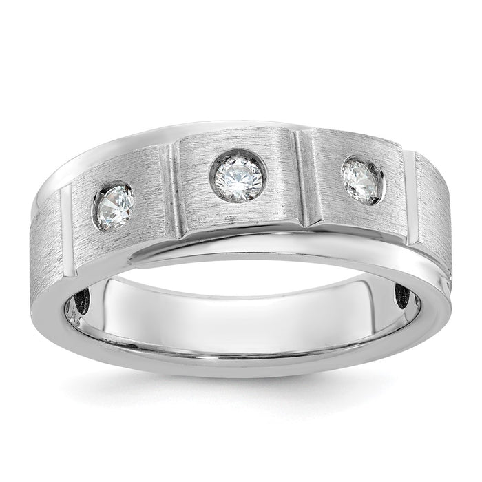 14k White Gold IBGoodman Men's Polished and Satin 1/4 carat Diamond Complete Ring-B58940-4WAA